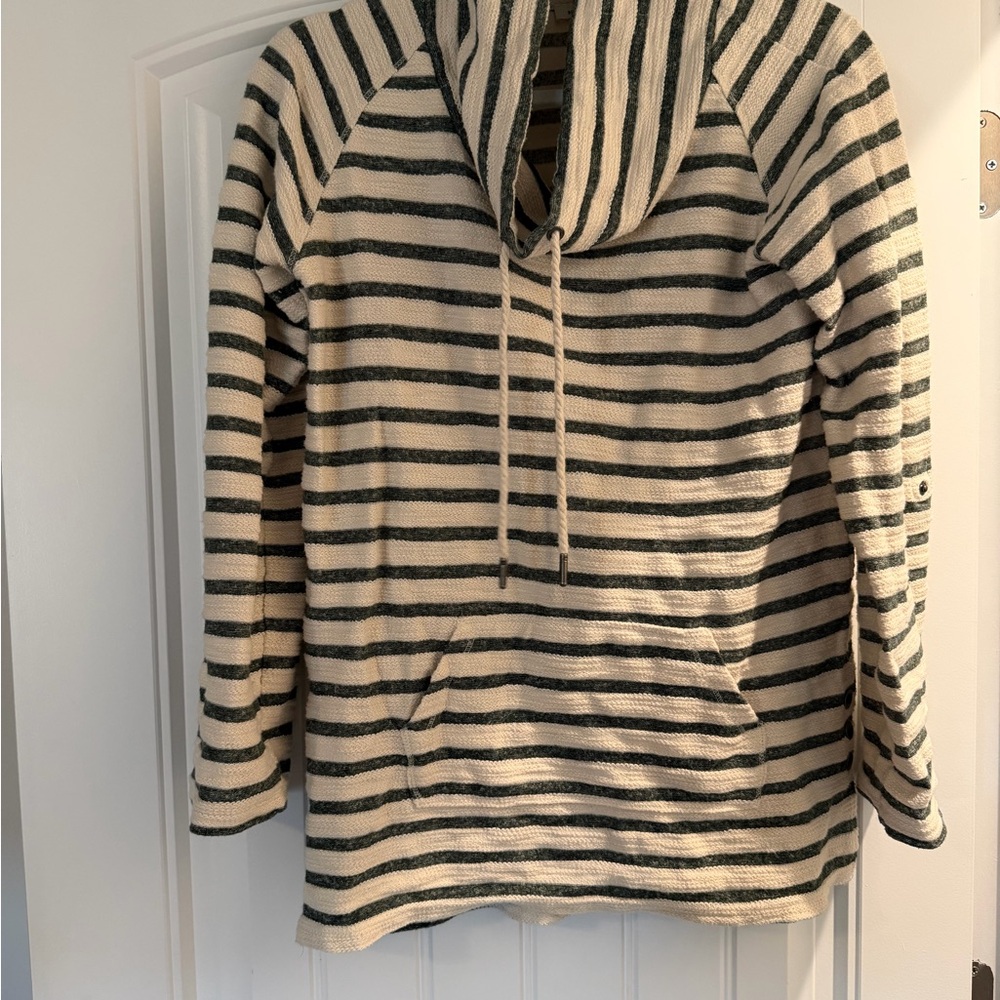 Simply Noelle Striped Cowl Neck Sweater - Cream and Black